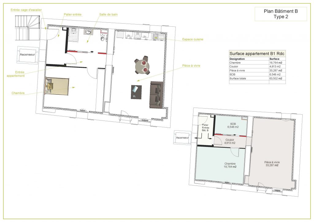 Résidence Tilia - Plan appartement Type T2 - Bât. B